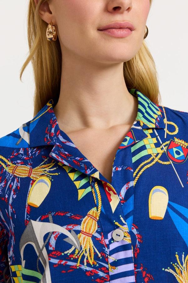 Foxcroft Sloane Linen Nautical Flags 3/4 Sleeve Dress