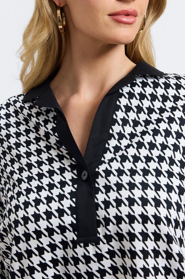 Foxcroft Sloane Plus Classic Houndstooth 3/4 Sleeve Dress