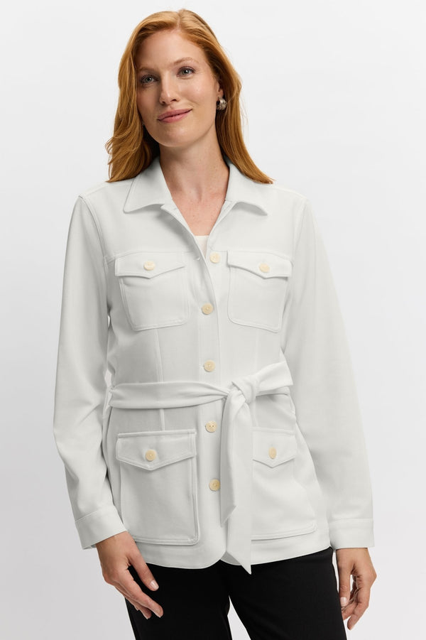 Foxcroft Stella Knit Crepe Long Sleeve Belted Jacket