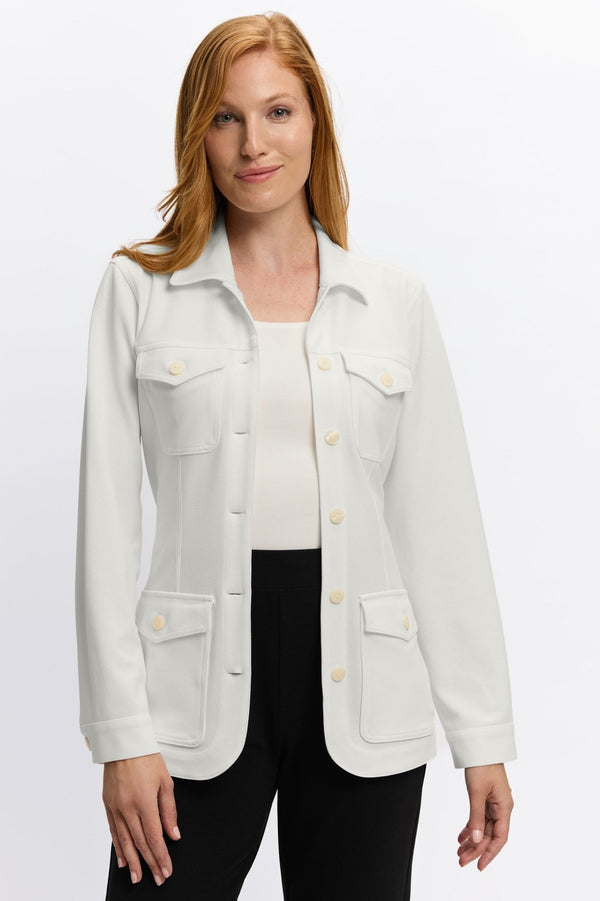 foxcroft Stella Knit Crepe Long Sleeve Belted Jacket
