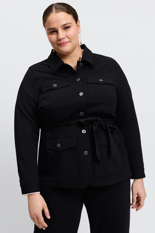 Foxcroft Stella Plus Knit Crepe Long Sleeve Belted Jacket