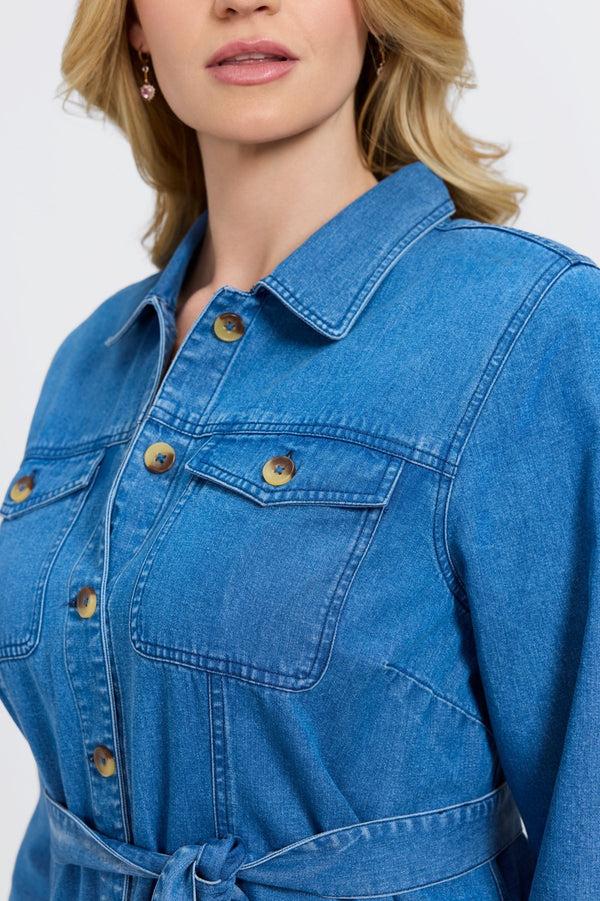 Foxcroft Stella Plus Tencel® Denim Long Sleeve Belted Jacket