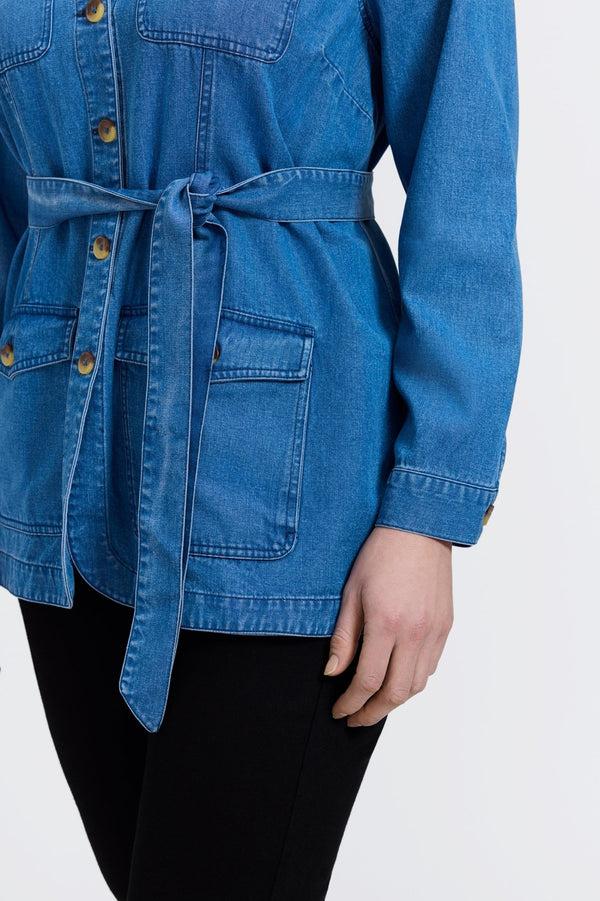 Foxcroft Stella Plus Tencel® Denim Long Sleeve Belted Jacket