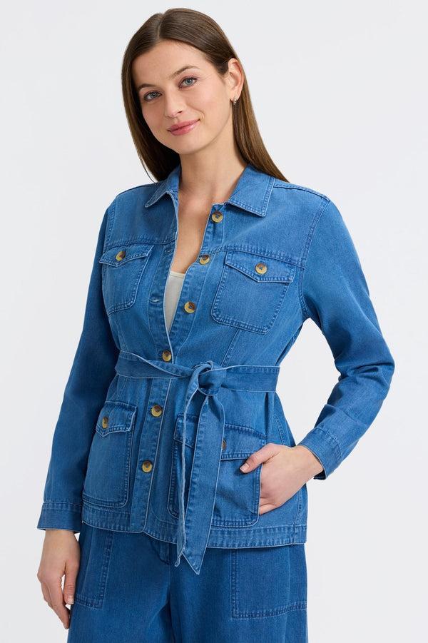 Foxcroft Stella Tencel® Denim Long Sleeve Belted Jacket