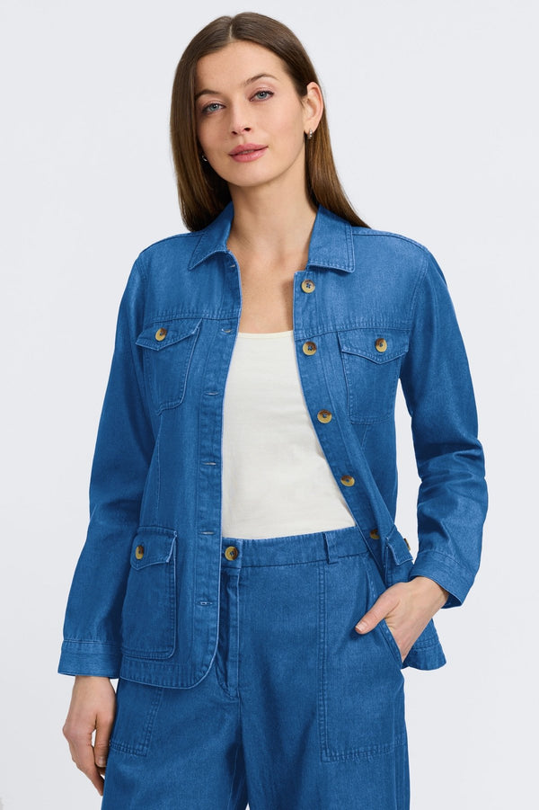 Foxcroft Stella Tencel® Denim Long Sleeve Belted Jacket