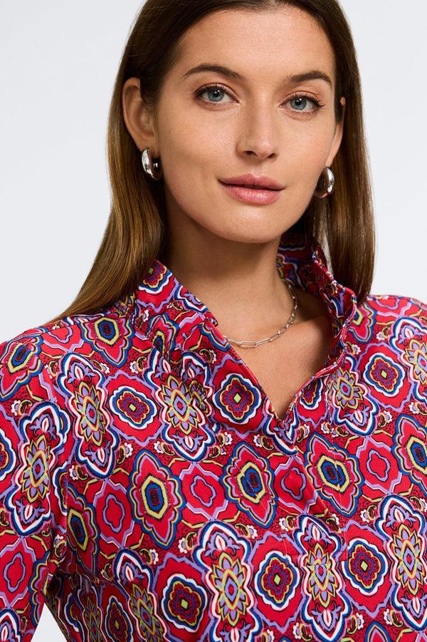 Foxcroft Tammy Geometric Tile Knit Crepe 3/4 Sleeve Dress