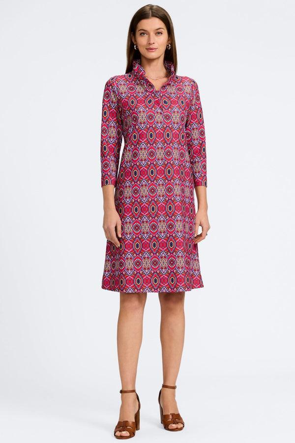 Foxcroft Tammy Geometric Tile Knit Crepe 3/4 Sleeve Dress