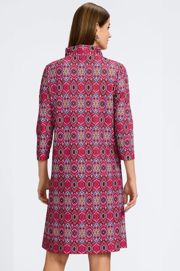 Foxcroft Tammy Geometric Tile Knit Crepe 3/4 Sleeve Dress