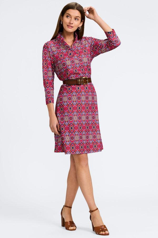 foxcroft Tammy Geometric Tile Knit Crepe 3/4 Sleeve Dress