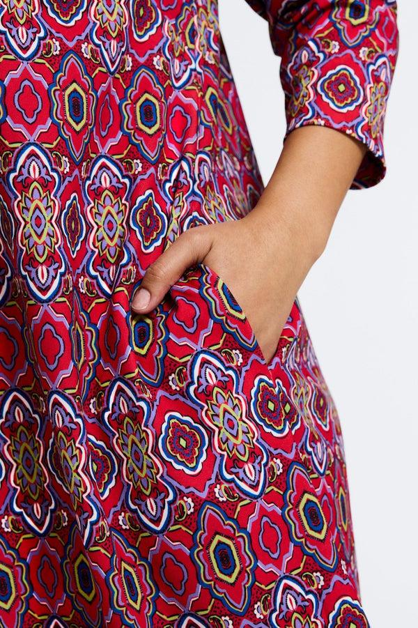 Foxcroft Tammy Plus Geometric Tile Knit Crepe 3/4 Sleeve Dress