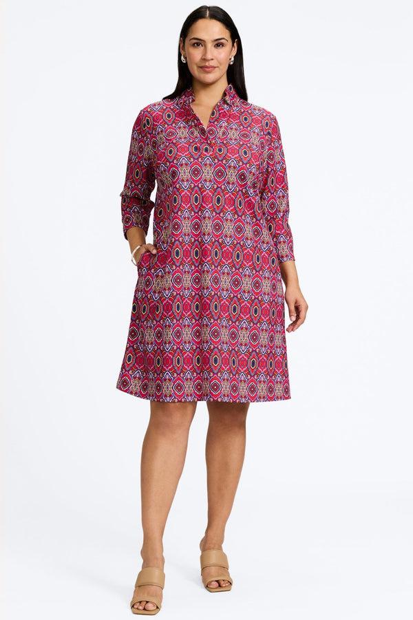 Foxcroft Tammy Plus Geometric Tile Knit Crepe 3/4 Sleeve Dress