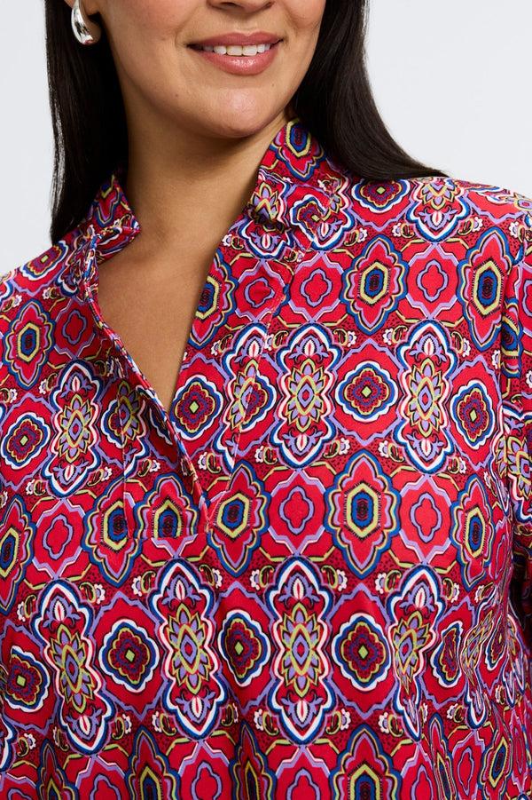 Foxcroft Tammy Plus Geometric Tile Knit Crepe 3/4 Sleeve Dress