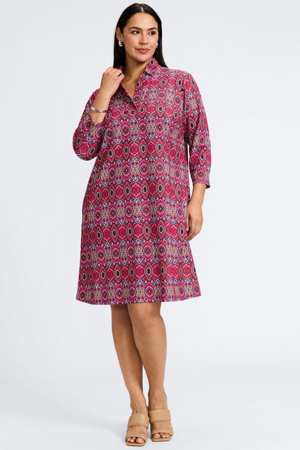 foxcroft Tammy Plus Geometric Tile Knit Crepe 3/4 Sleeve Dress
