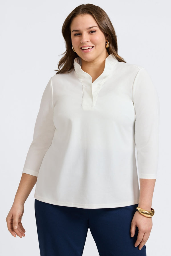 foxcroft Tammy Plus Knit Crepe 3/4 Sleeve Popover Shirt