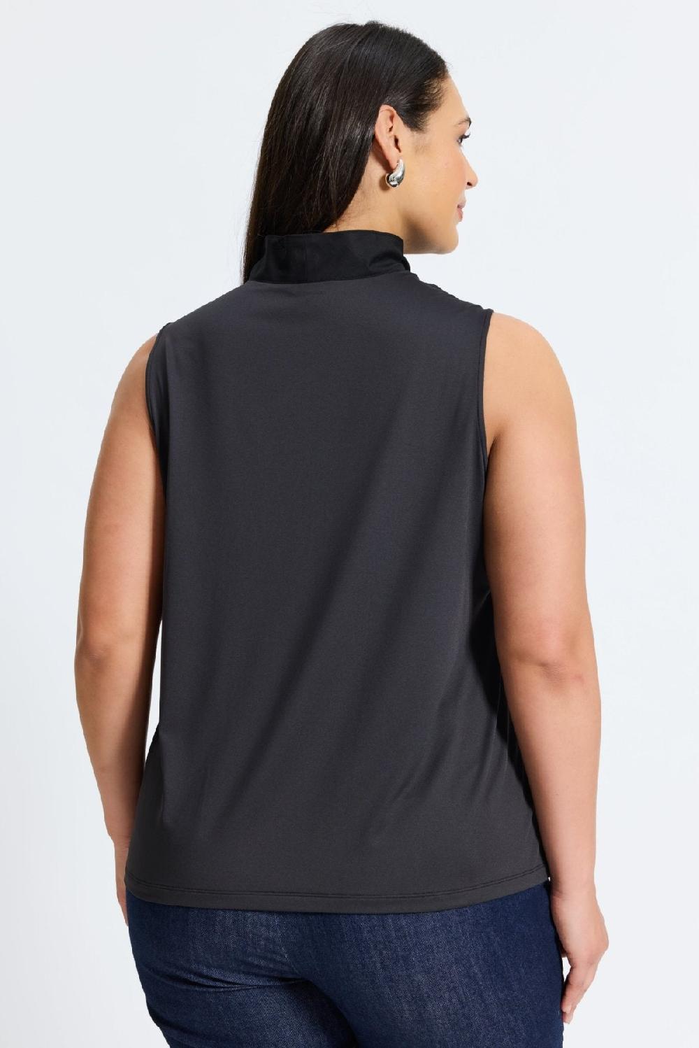 Foxcroft Tammy Plus Knit-Woven Ruffle Collar Sleeveless Layering Tank