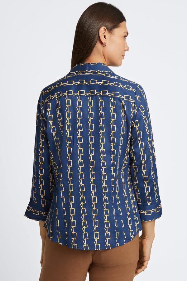 Foxcroft Taylor No Iron Chain Stripe Print 3/4 Sleeve Shirt