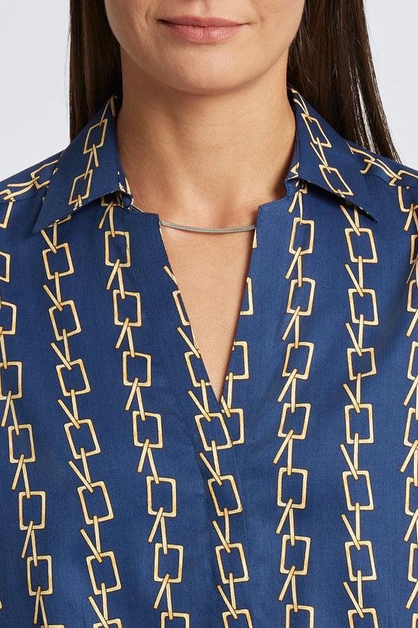 Foxcroft Taylor No Iron Chain Stripe Print 3/4 Sleeve Shirt