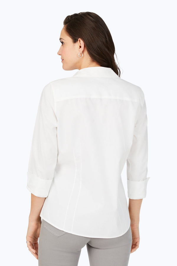Foxcroft Taylor Petite No Iron Pinpoint 3/4 Sleeve Shirt