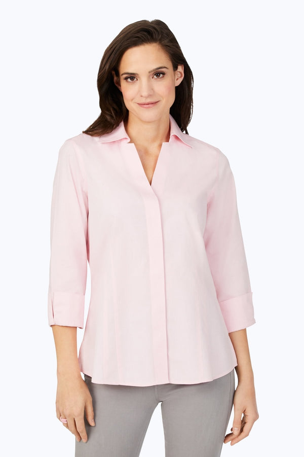Foxcroft Taylor Petite No Iron Pinpoint 3/4 Sleeve Shirt