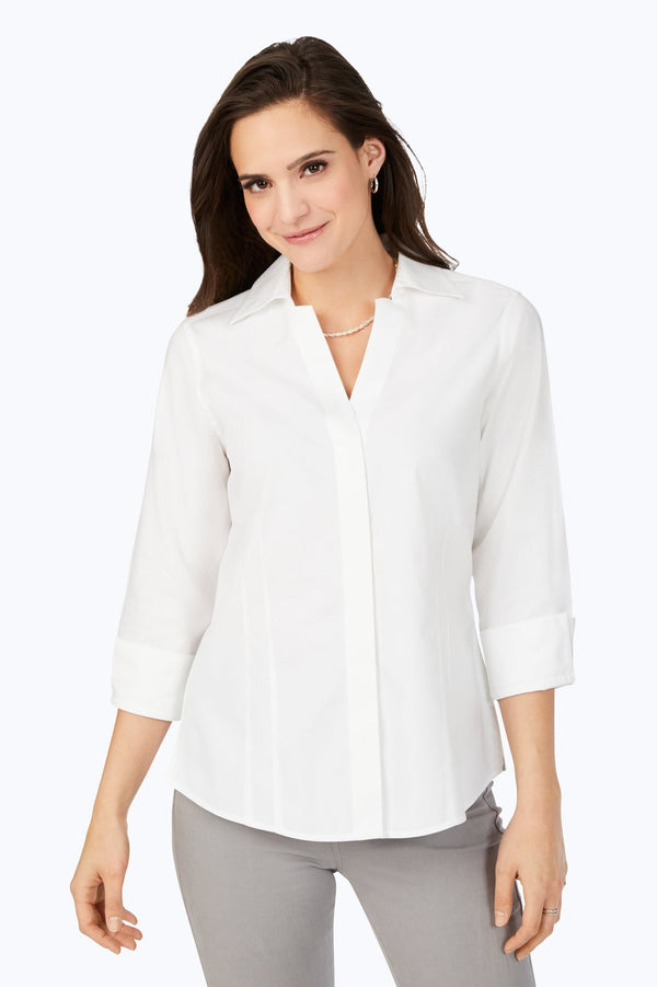 foxcroft Taylor Petite No Iron Pinpoint 3/4 Sleeve Shirt