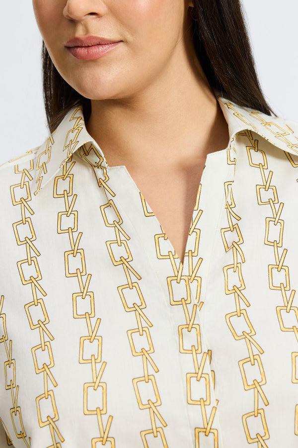 Foxcroft Taylor Plus No Iron Chain Stripe Print 3/4 Sleeve Shirt