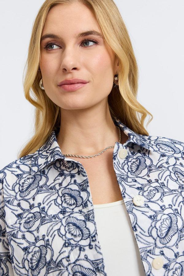 Foxcroft Thelma Allover Eyelet Long Sleeve Jean Jacket