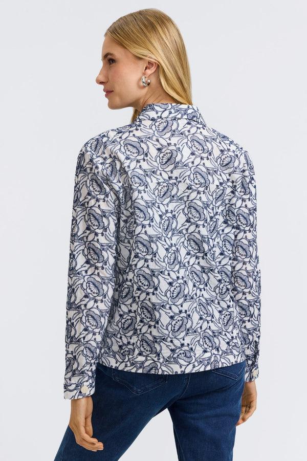 Foxcroft Thelma Allover Eyelet Long Sleeve Jean Jacket