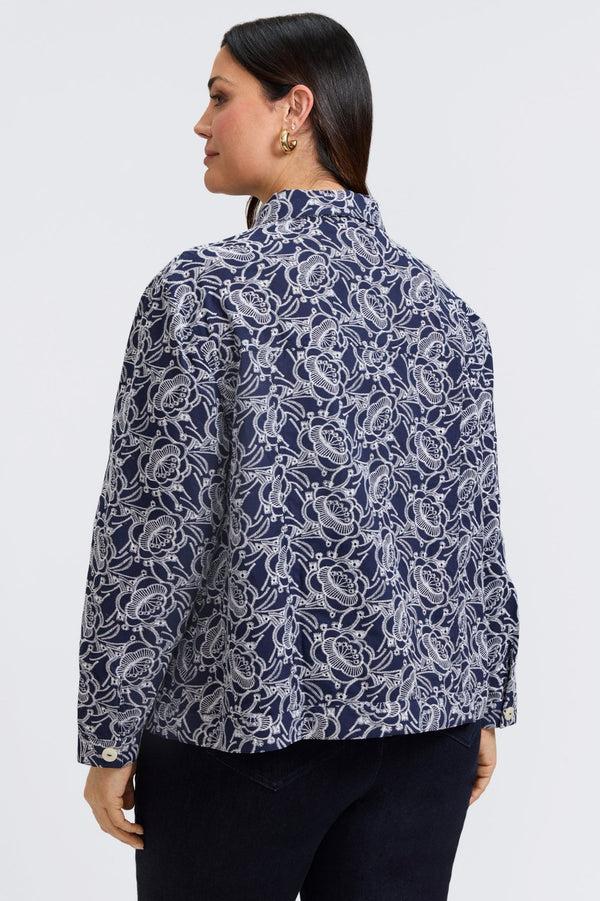 Foxcroft Thelma Plus Allover Eyelet Long Sleeve Jean Jacket