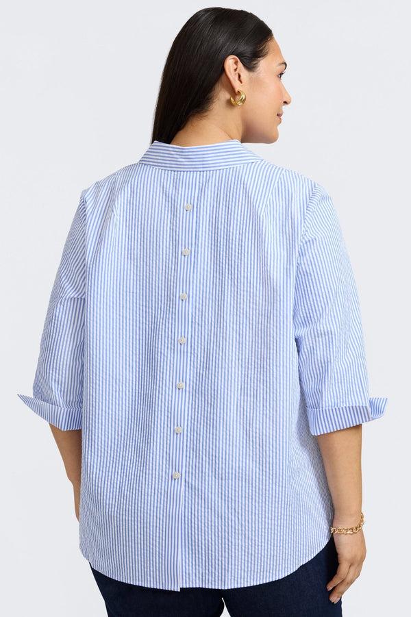Foxcroft Therese Plus Seersucker Thin Stripe 3/4 Sleeve Popover Shirt