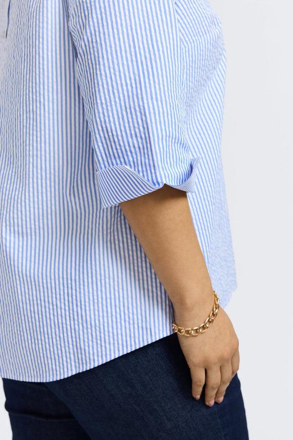Foxcroft Therese Plus Seersucker Thin Stripe 3/4 Sleeve Popover Shirt