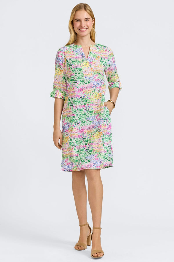 Foxcroft Vena Linen Impressionist Floral 3/4 Sleeve Dress