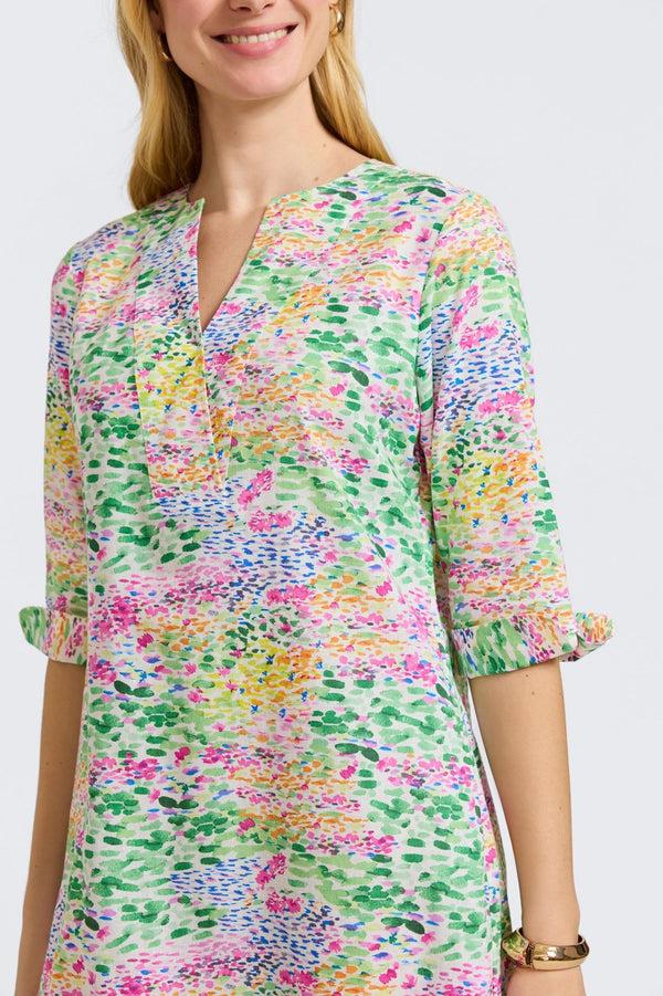 Foxcroft Vena Linen Impressionist Floral 3/4 Sleeve Dress