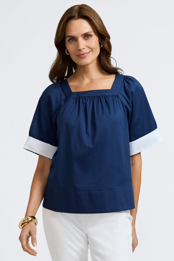 Foxcroft Violet Stretch Matte Sateen Elbow Sleeve Popover Shirt