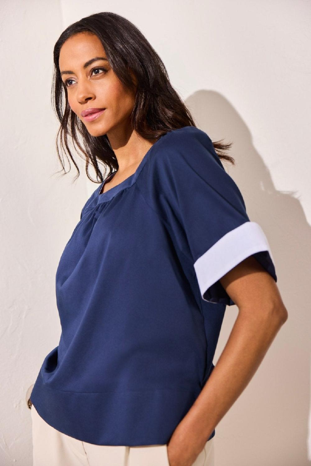 foxcroft Violet Stretch Matte Sateen Elbow Sleeve Popover Shirt