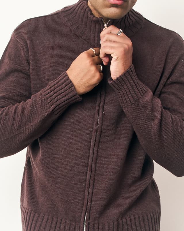 Fragile FRAGILE® Chocolate Knit Zip-Up Sweater