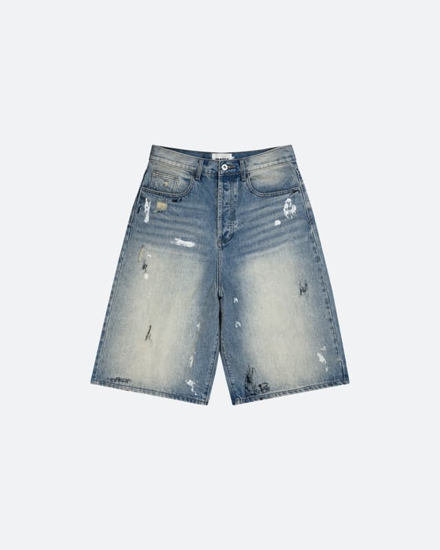 fragile FRAGILE® Dirty Mid Blue Baggy Shorts
