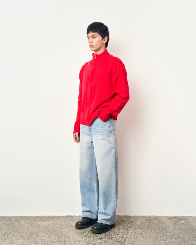 Fragile FRAGILE® Red Knit Zip-Up Sweater