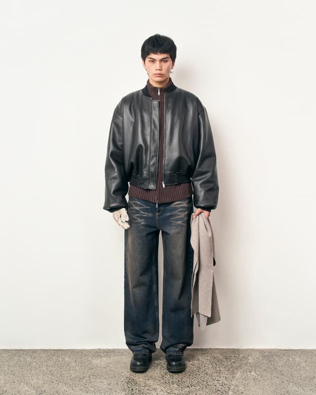Fragile FRAGILE® Black Cropped Leather Bomber Jacket