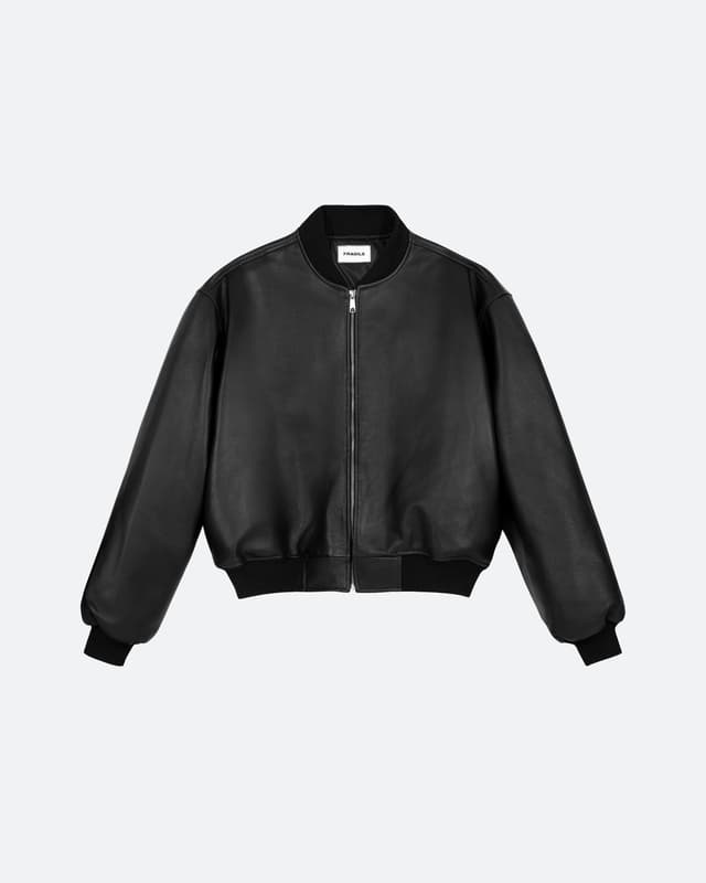 fragile FRAGILE® Black Cropped Leather Bomber Jacket
