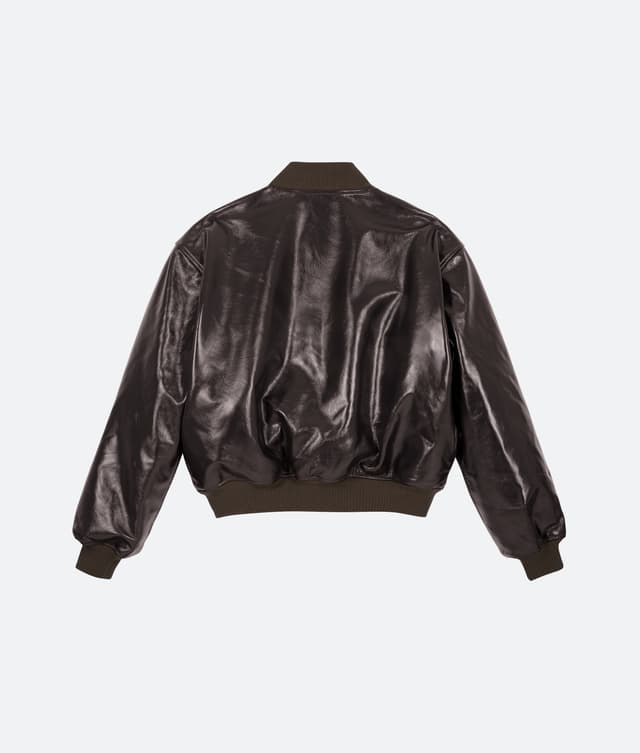 Fragile FRAGILE® Brown Cropped Leather Bomber Jacket