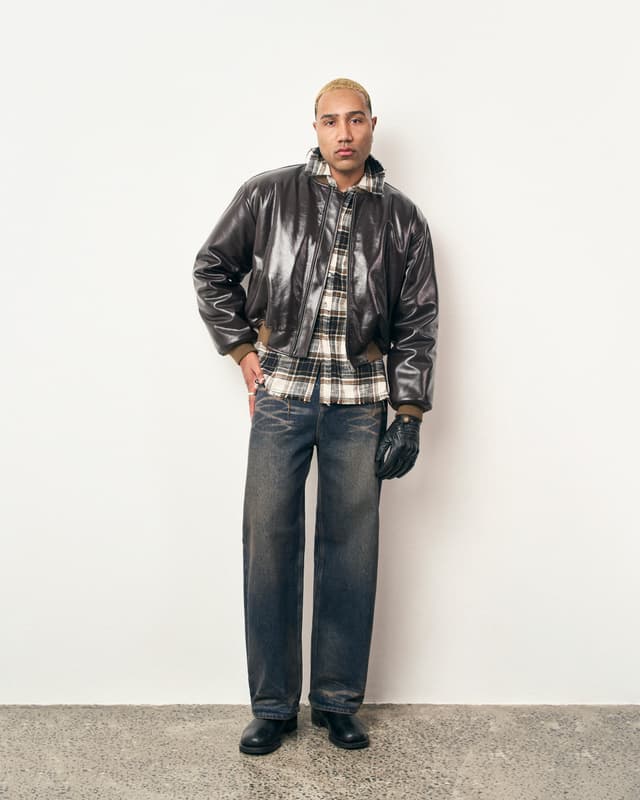 Fragile FRAGILE® Brown Cropped Leather Bomber Jacket