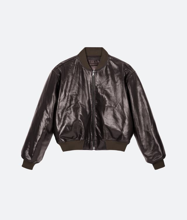 fragile FRAGILE® Brown Cropped Leather Bomber Jacket