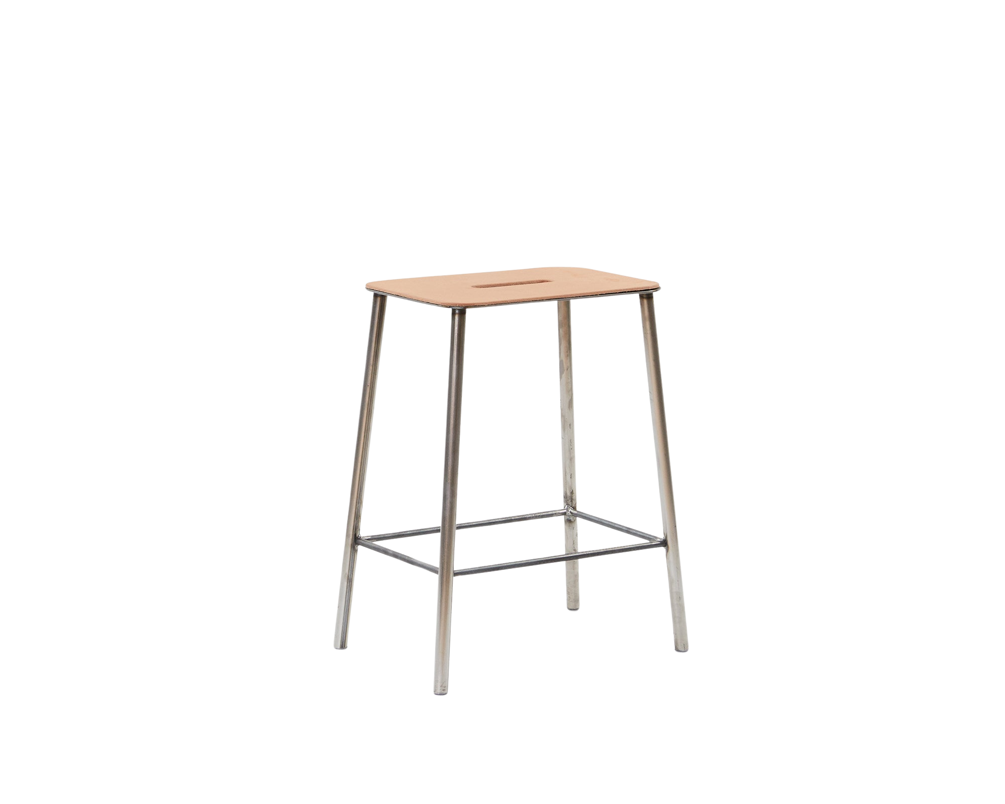 frama Adam Stool | Raw Steel / Natural Leather | H50
