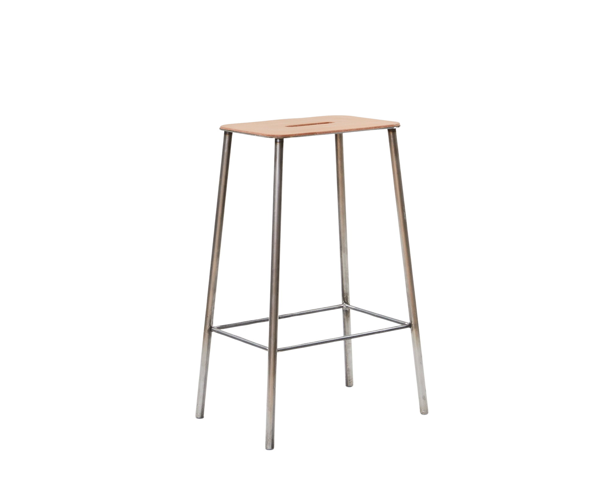frama Adam Stool | Raw Steel / Natural Leather | H65