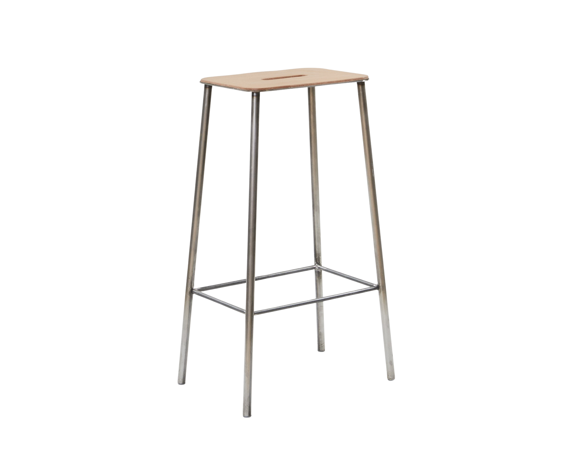 frama Adam Stool | Raw Steel / Natural Leather | H76