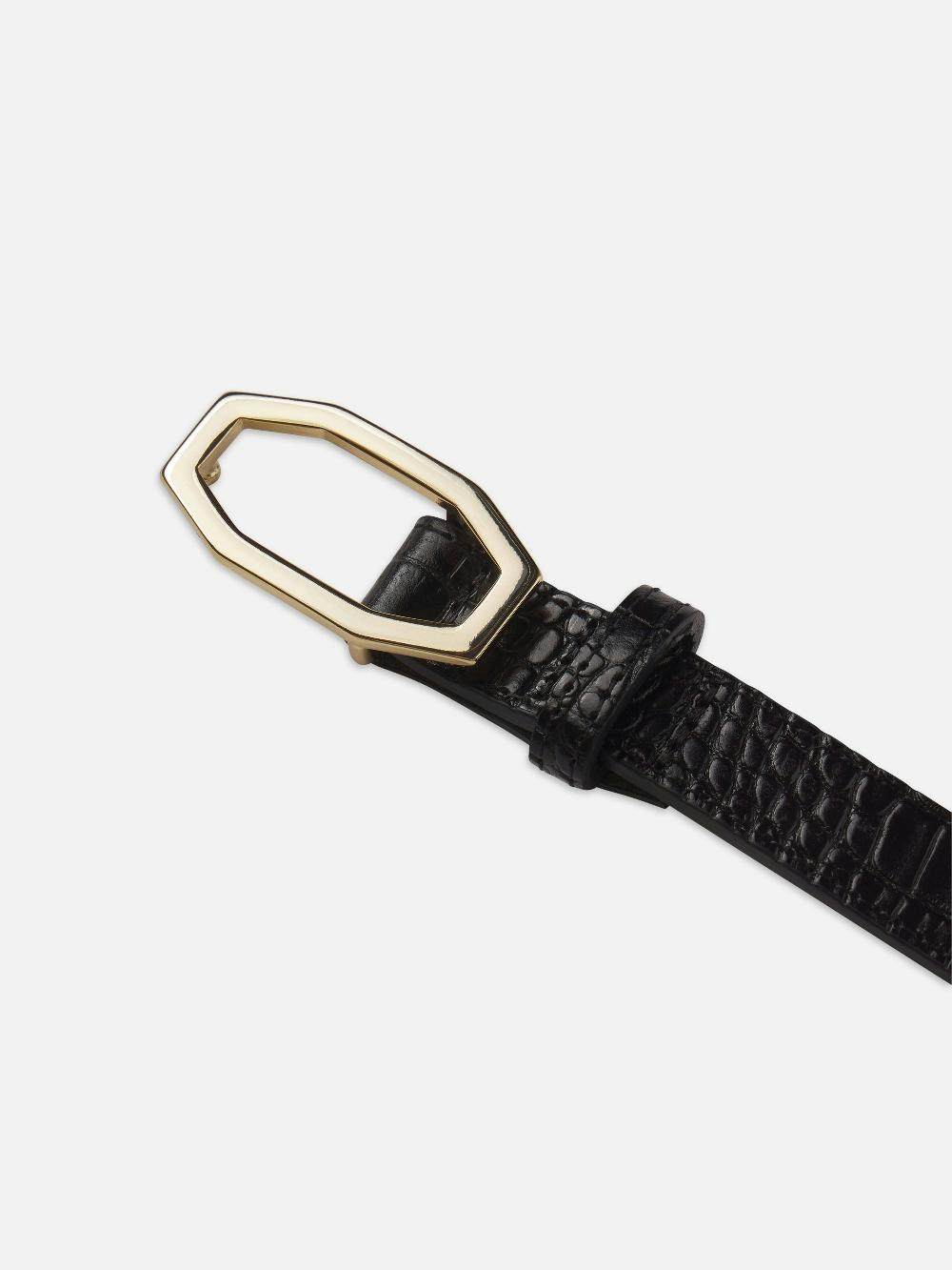 Frame Angular Buckle Belt In Black Croc