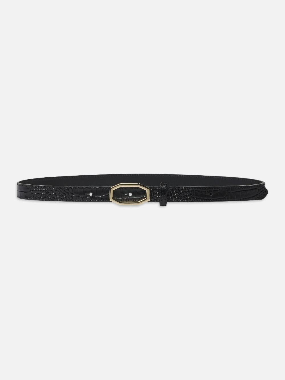 frame Angular Buckle Belt in Black Croc