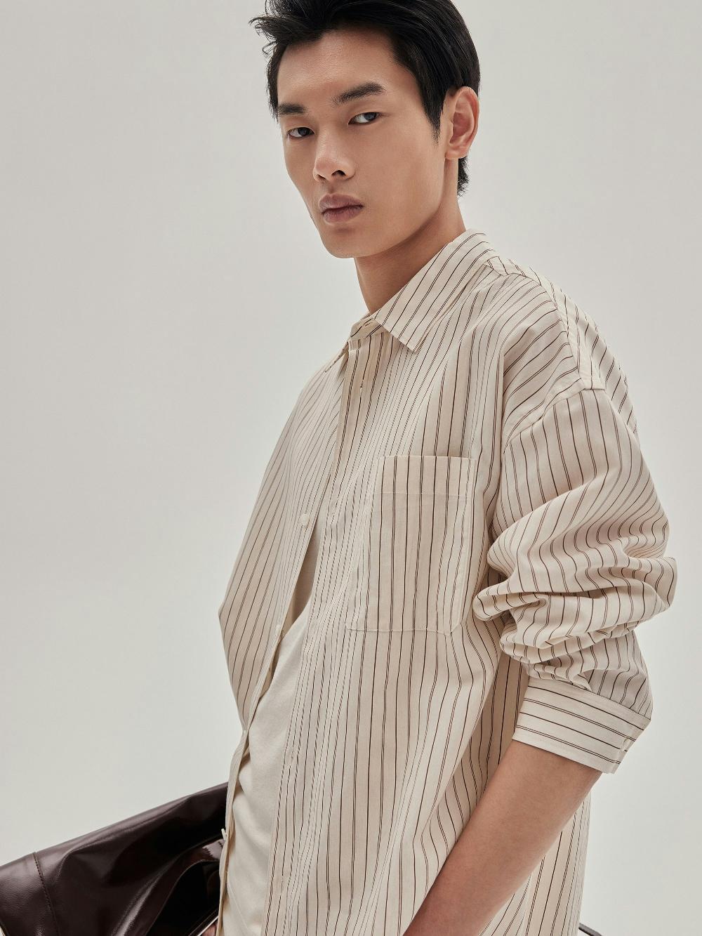 Frame Brown Striped Shirt In Brown Stripe