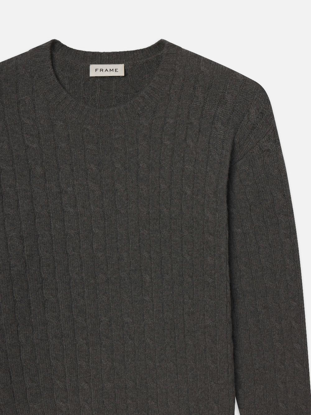 Frame Cable Cashmere Crewneck In Charcoal