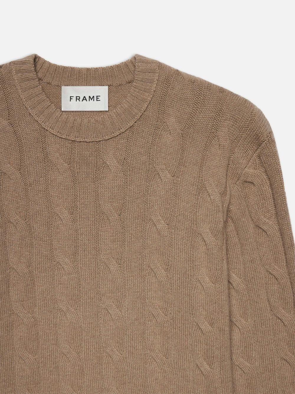 Frame Cashmere Cable Crewneck In Light Brown